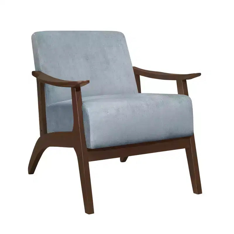 Okak Modern Accent Chair Contemporary Living Room Chair with Velvet Upholstered Walnut Finish Wood Armchair for Reading Room Bedroom