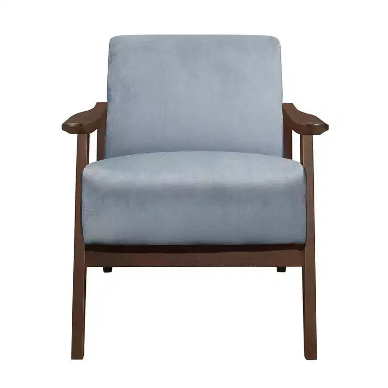 Okak Modern Accent Chair Contemporary Living Room Chair with Velvet Upholstered Walnut Finish Wood Armchair for Reading Room Bedroom