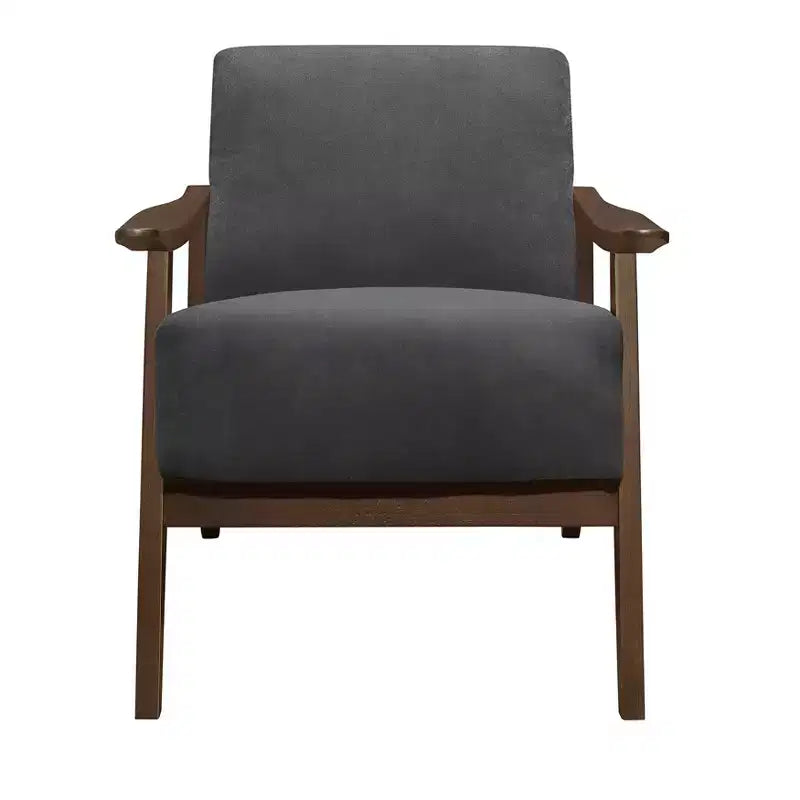 Okak Modern Accent Chair Contemporary Living Room Chair with Velvet Upholstered Walnut Finish Wood Armchair for Reading Room Bedroom