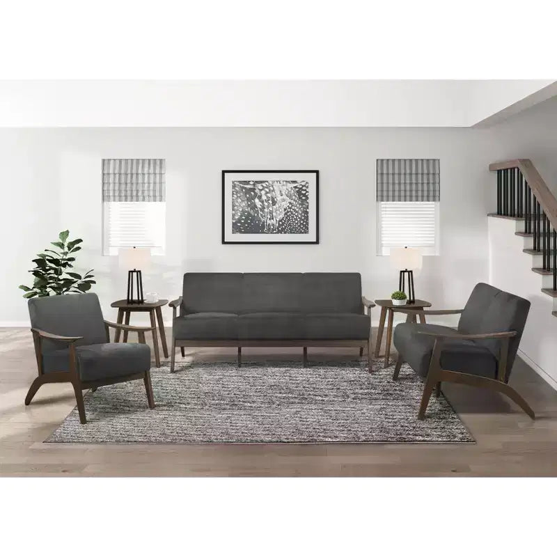 Okak Modern Accent Chair Contemporary Living Room Chair with Velvet Upholstered Walnut Finish Wood Armchair for Reading Room Bedroom