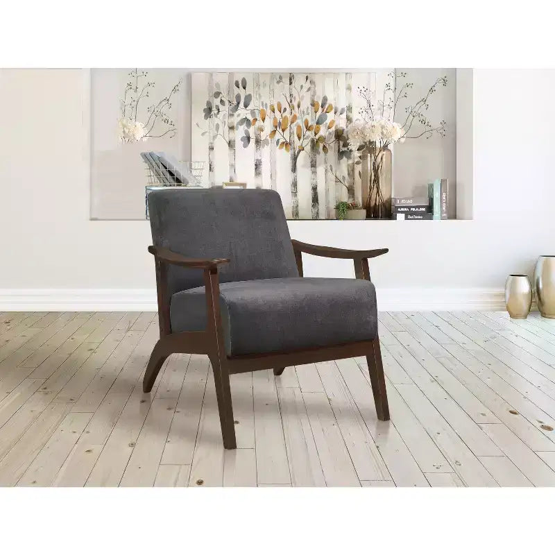 Okak Modern Accent Chair Contemporary Living Room Chair with Velvet Upholstered Walnut Finish Wood Armchair for Reading Room Bedroom