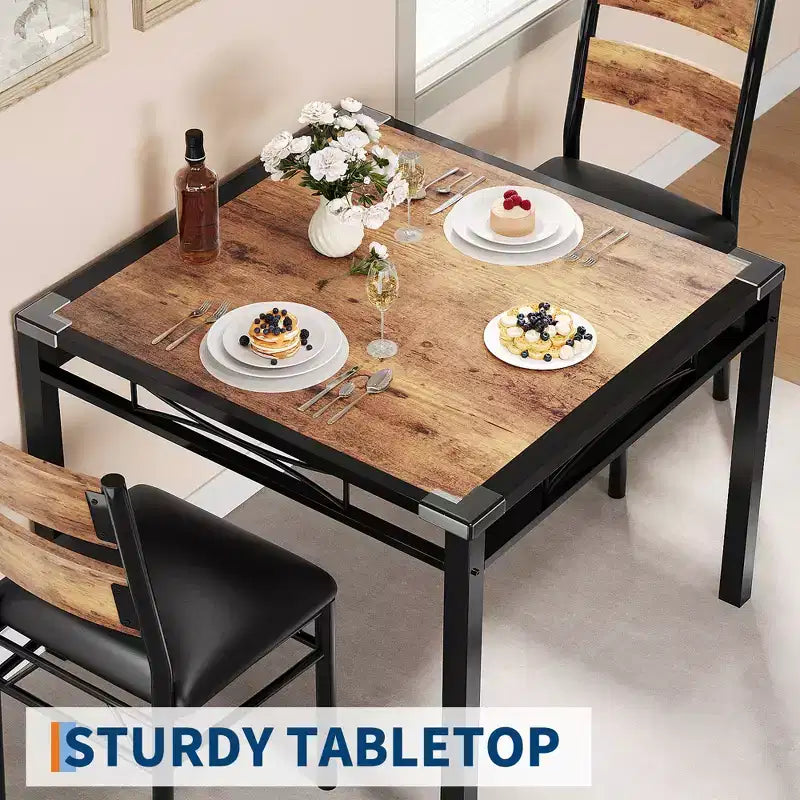 Dining Table Set , Kitchen Table with Upholstered Chairs, Wood Kitchen Dining Room Table Set with Corner Protector for Small Space, Apartment