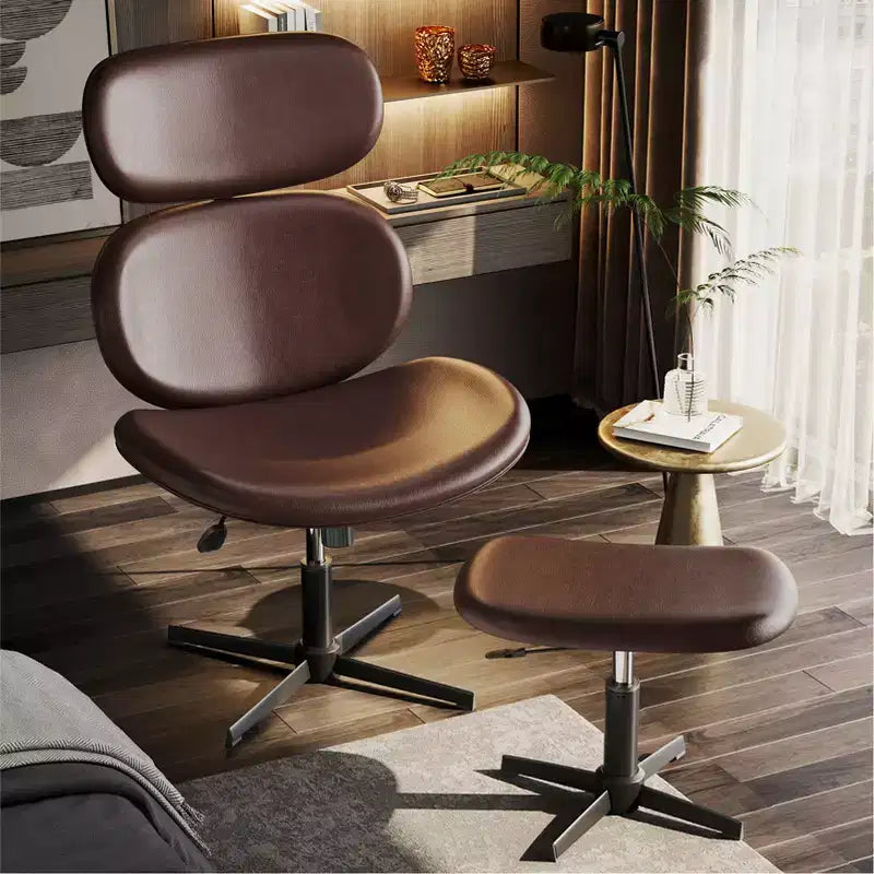 Bestier Swivel Office Chair With Ottoman, Reclining Desk Chair with Adjustable High Back & Headrest, PU Gaming Chair Ergonomic Computer Chair