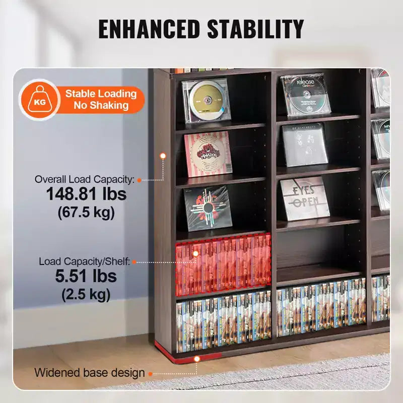 VEVOR Media Storage Cabinet, 9-layer DVD Shelf Holds up to 756 CDs, Adjustable CD Shelves 27 Compartments, Protects & Organizes Music, Movie