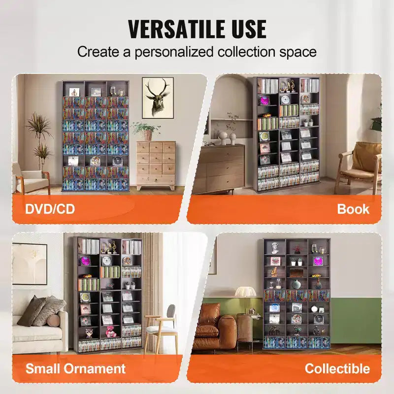 VEVOR Media Storage Cabinet, 9-layer DVD Shelf Holds up to 756 CDs, Adjustable CD Shelves 27 Compartments, Protects & Organizes Music, Movie