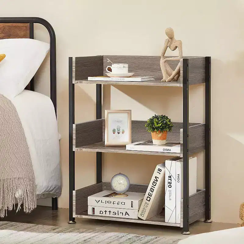 VECELO 3-Tier Small Bookshelf, Storage Organizer, Industrial Shelving Unit for Office or Living Room, Brown
