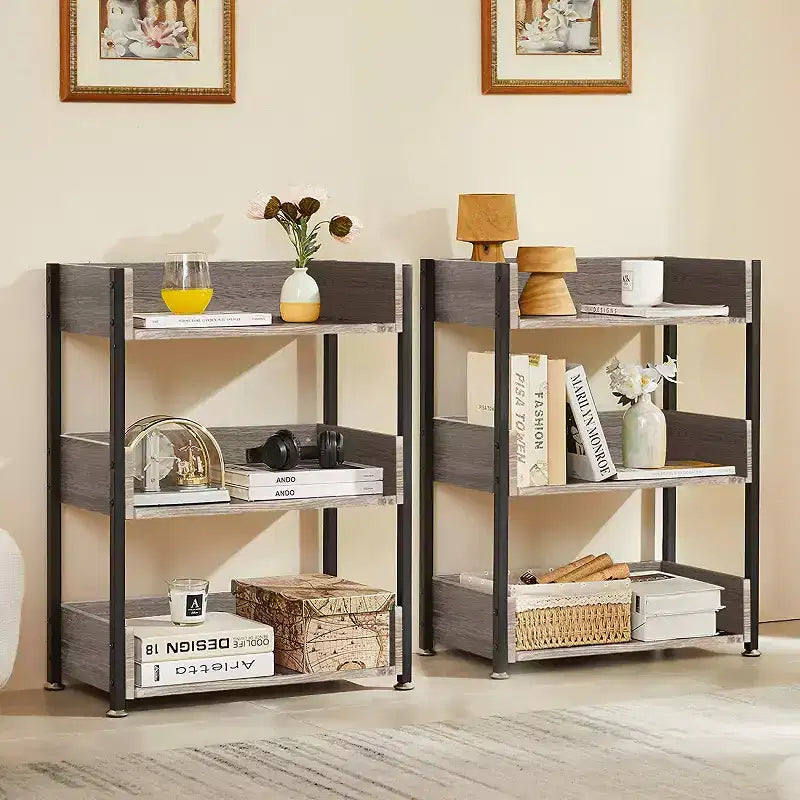VECELO 3-Tier Small Bookshelf, Storage Organizer, Industrial Shelving Unit for Office or Living Room, Brown
