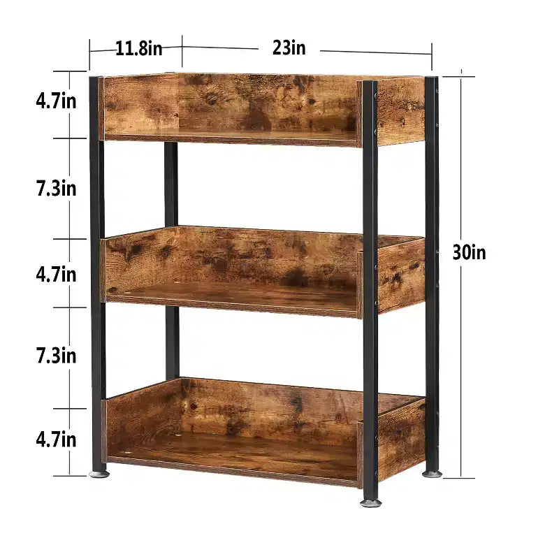 VECELO 3-Tier Small Bookshelf, Storage Organizer, Industrial Shelving Unit for Office or Living Room, Brown