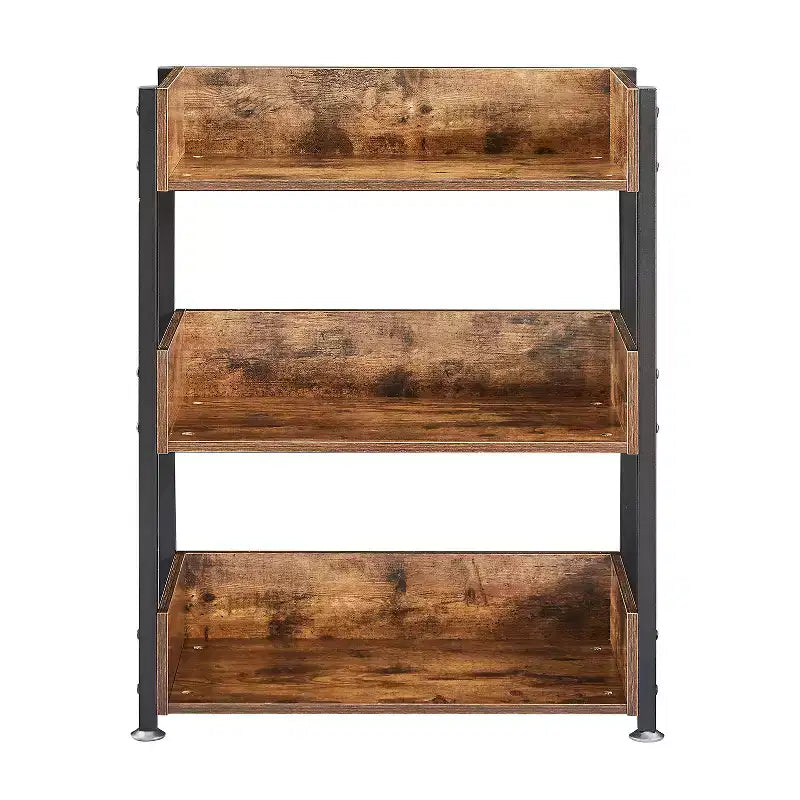 VECELO 3-Tier Small Bookshelf, Storage Organizer, Industrial Shelving Unit for Office or Living Room, Brown