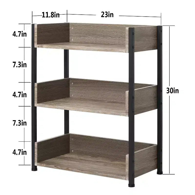 VECELO 3-Tier Small Bookshelf, Storage Organizer, Industrial Shelving Unit for Office or Living Room, Brown