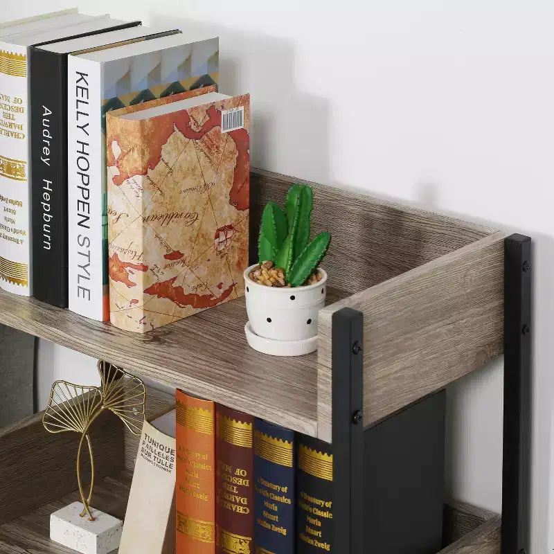 VECELO 3-Tier Small Bookshelf, Storage Organizer, Industrial Shelving Unit for Office or Living Room, Brown