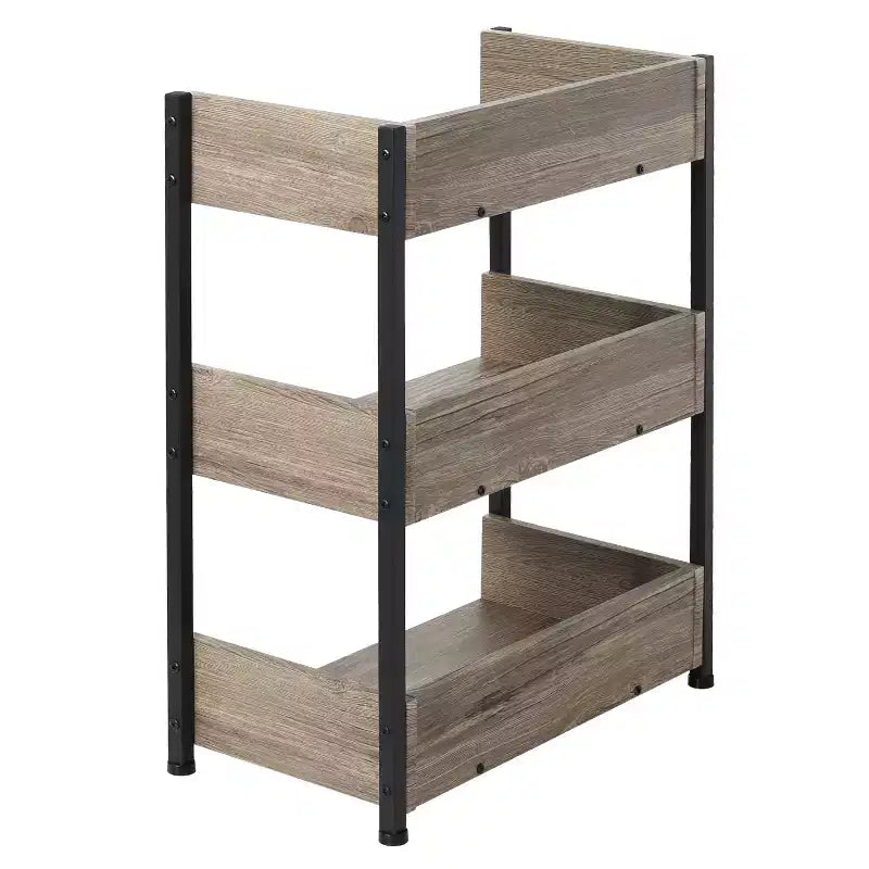 VECELO 3-Tier Small Bookshelf, Storage Organizer, Industrial Shelving Unit for Office or Living Room, Brown