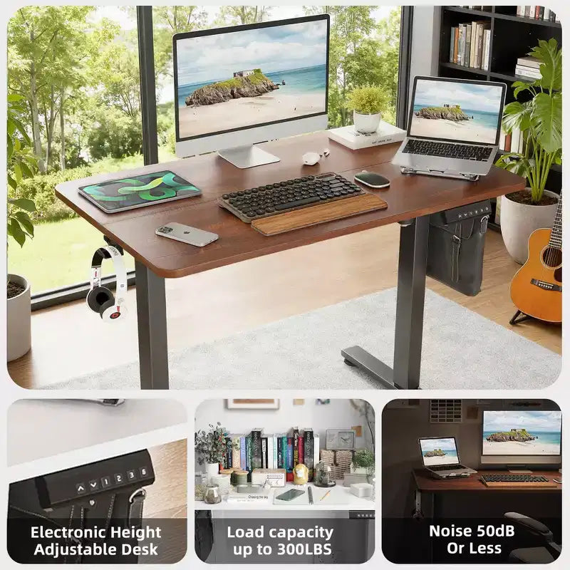 MAYEERTY 40x24 Rustic Brown Electric Standing Desk - Adjustable Height, Splice Board