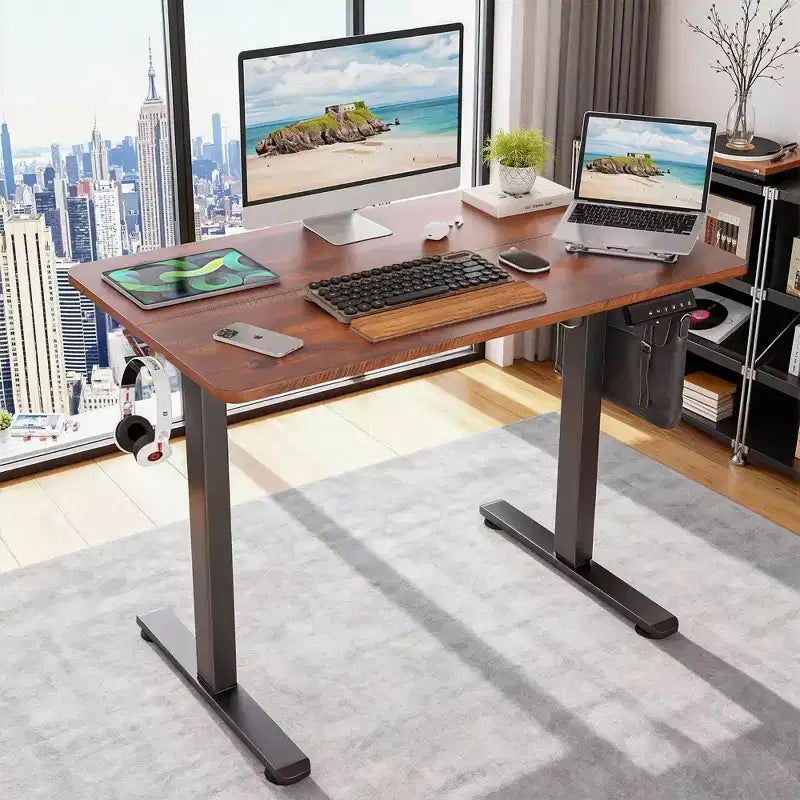 MAYEERTY 40x24 Rustic Brown Electric Standing Desk - Adjustable Height, Splice Board