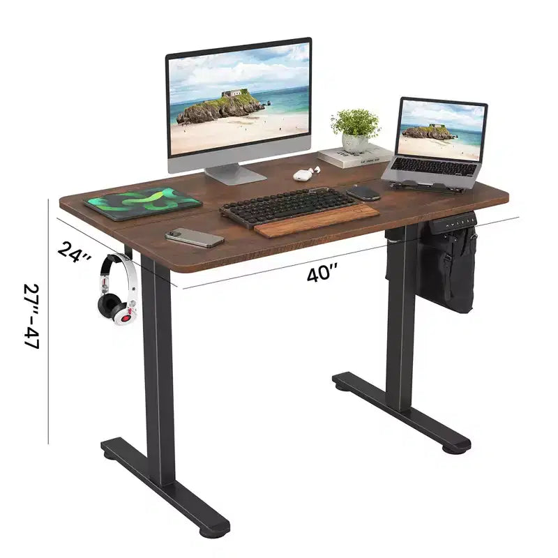 MAYEERTY 40x24 Rustic Brown Electric Standing Desk - Adjustable Height, Splice Board