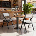 MAYEERTY 2-Set Wood Foldable & Stackable Dining Chairs for Dining Room, Woven Seat & Back, Light Grey - Black