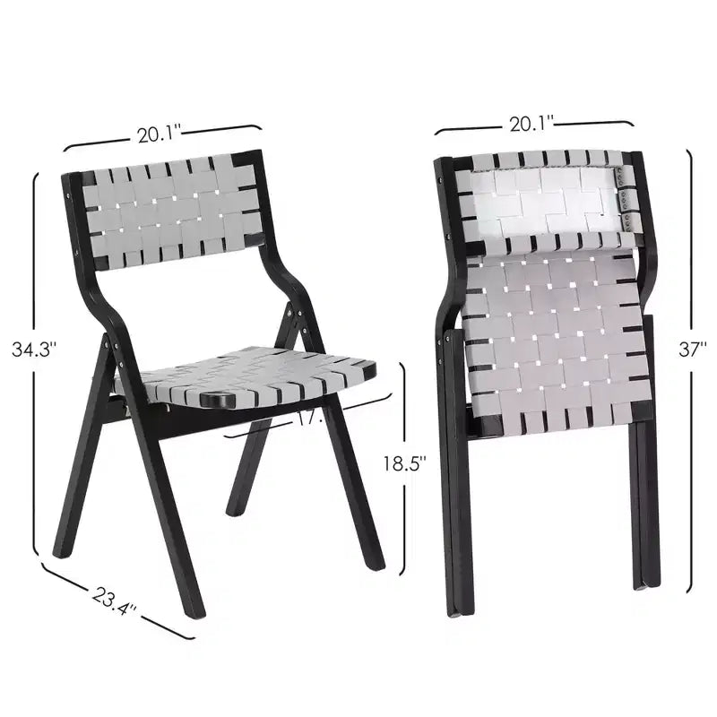 MAYEERTY 2-Set Wood Foldable & Stackable Dining Chairs for Dining Room, Woven Seat & Back, Light Grey - Black