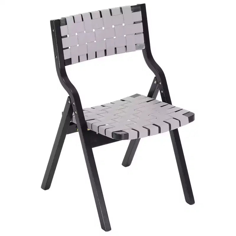 MAYEERTY 2-Set Wood Foldable & Stackable Dining Chairs for Dining Room, Woven Seat & Back, Light Grey - Black
