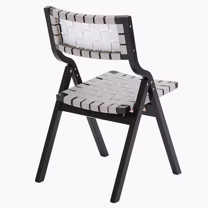 MAYEERTY 2-Set Wood Foldable & Stackable Dining Chairs for Dining Room, Woven Seat & Back, Light Grey - Black