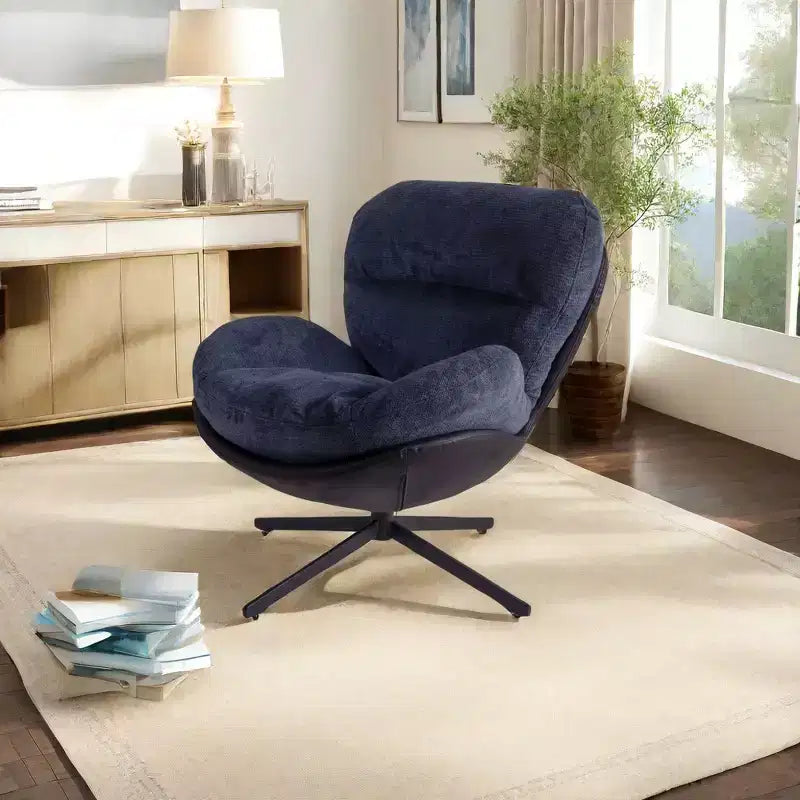Okak Accent Chair, Modern Swivel Office Chair, Modern Chenille Chair with Faux Leather and Metal Base Frame, Accent Chair for Small Spaces