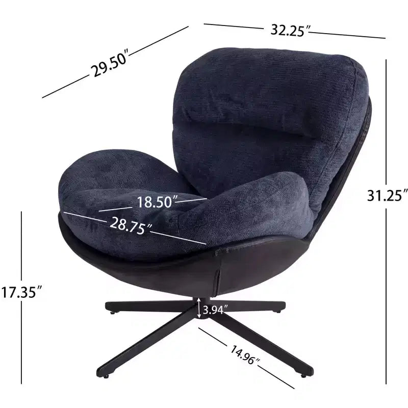 Okak Accent Chair, Modern Swivel Office Chair, Modern Chenille Chair with Faux Leather and Metal Base Frame, Accent Chair for Small Spaces