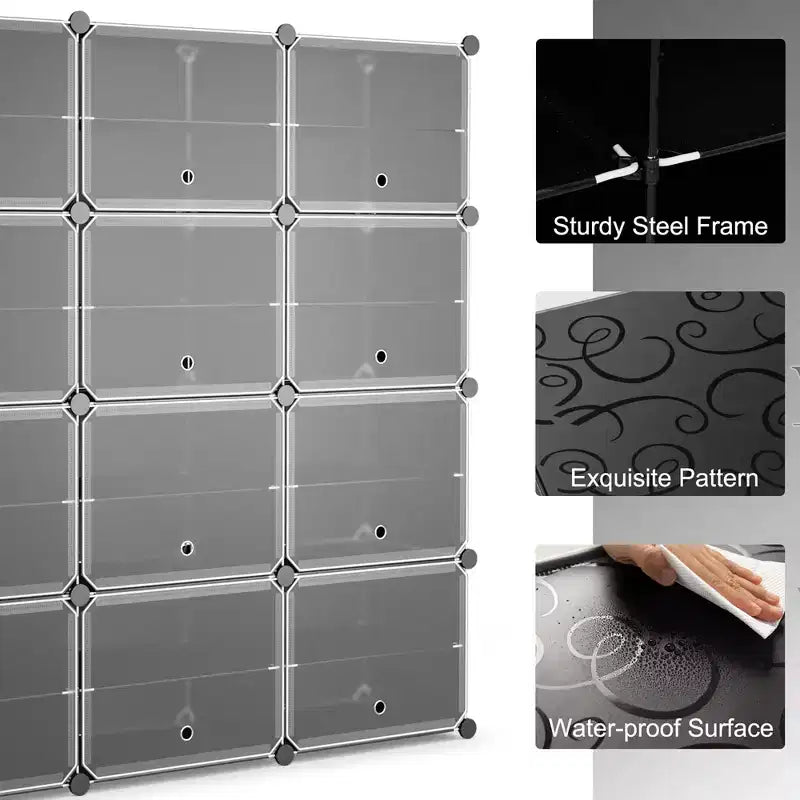 Costway Portable Shoe Rack Organizer 12-Cube 48 Pair Shoe Shelf Storage Cabinet with Hook White/Black