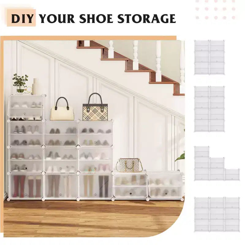 Costway Portable Shoe Rack Organizer 12-Cube 48 Pair Shoe Shelf Storage Cabinet with Hook White/Black