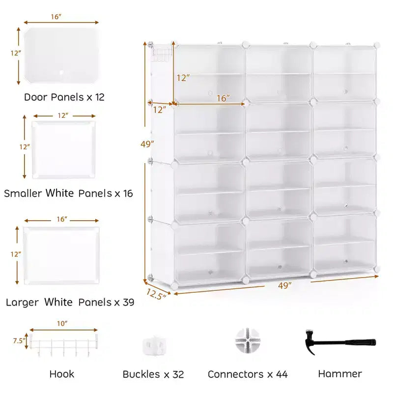 Costway Portable Shoe Rack Organizer 12-Cube 48 Pair Shoe Shelf Storage Cabinet with Hook White/Black
