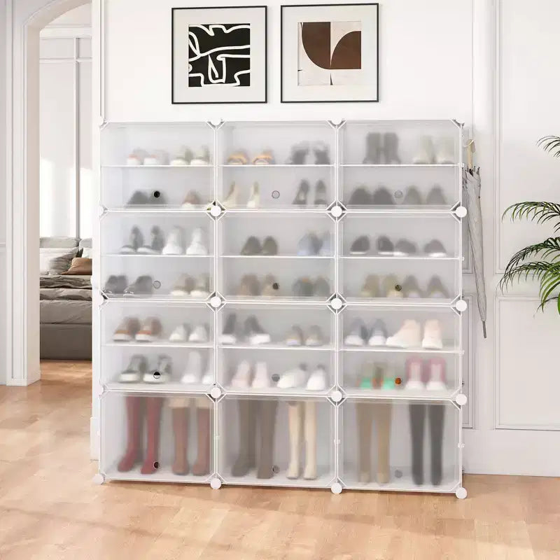Costway Portable Shoe Rack Organizer 12-Cube 48 Pair Shoe Shelf Storage Cabinet with Hook White/Black