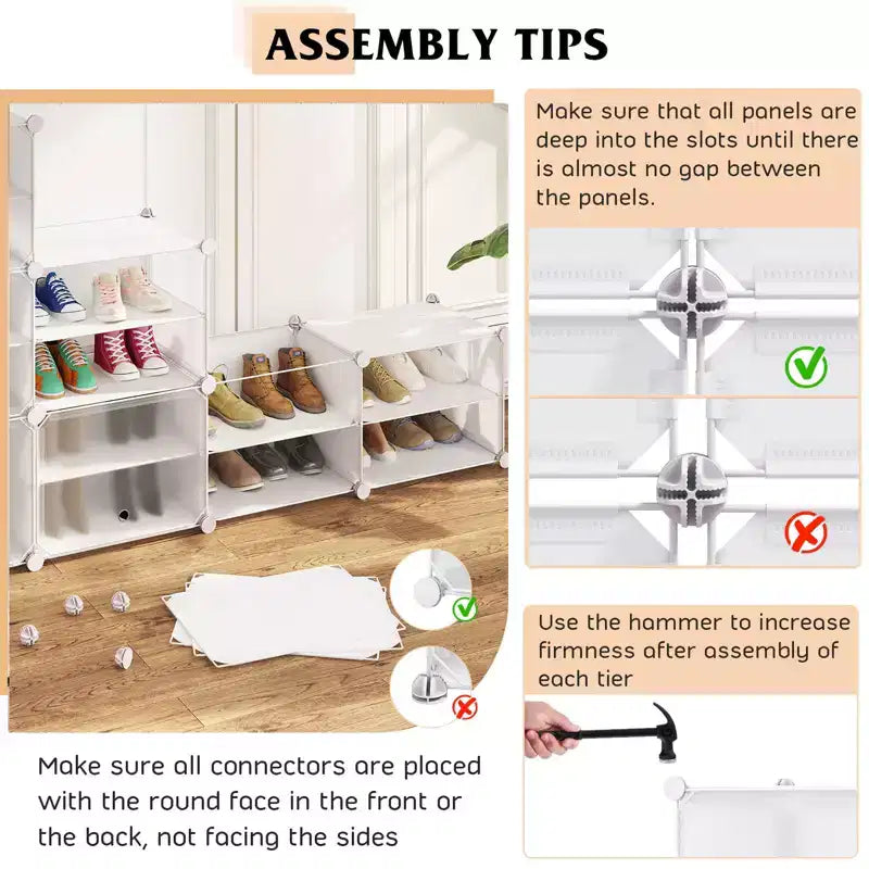 Costway Portable Shoe Rack Organizer 12-Cube 48 Pair Shoe Shelf Storage Cabinet with Hook White/Black