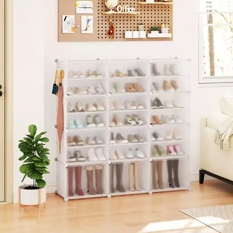 Costway Portable Shoe Rack Organizer 12-Cube 48 Pair Shoe Shelf Storage Cabinet with Hook White/Black