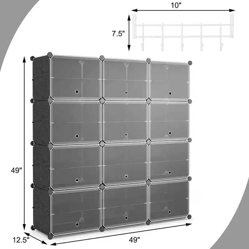 Costway Portable Shoe Rack Organizer 12-Cube 48 Pair Shoe Shelf Storage Cabinet with Hook White/Black