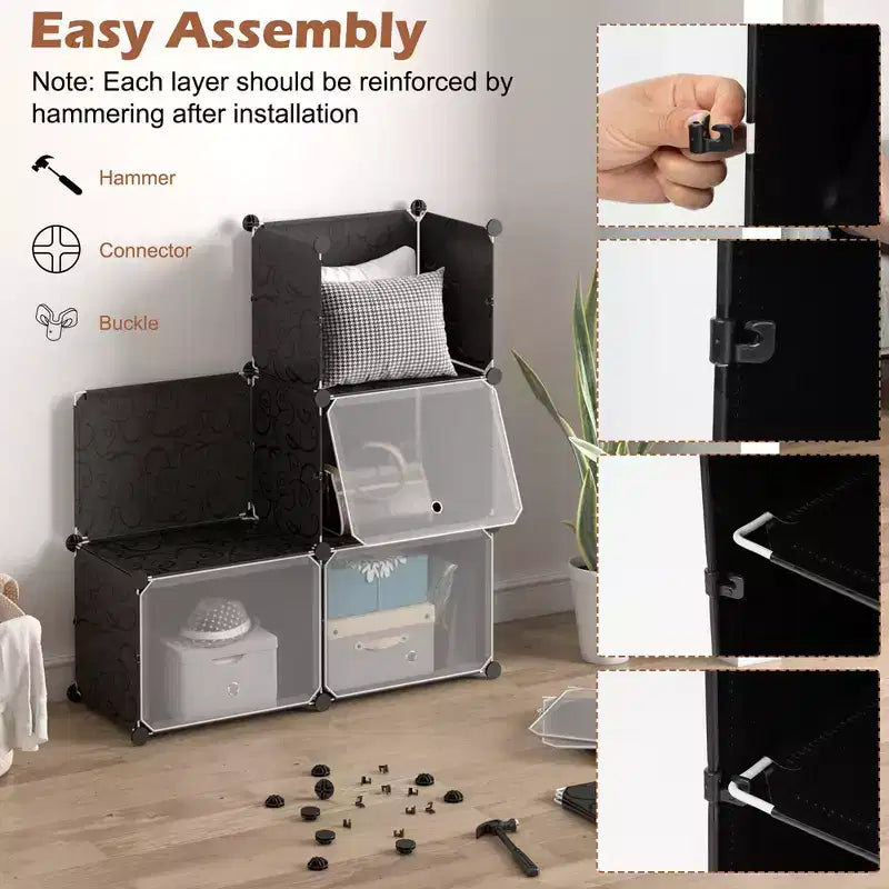 Costway Portable Shoe Rack Organizer 12-Cube 48 Pair Shoe Shelf Storage Cabinet with Hook White/Black