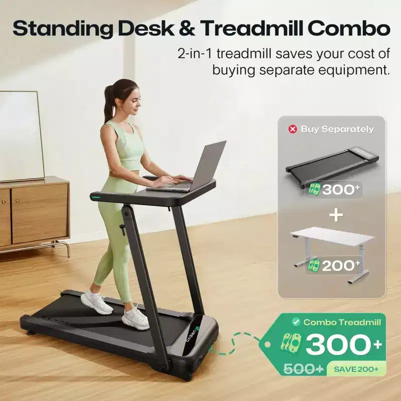 Tapis de course UREVO Foldi 3S avec bureau | Réglable, pliable, intelligent