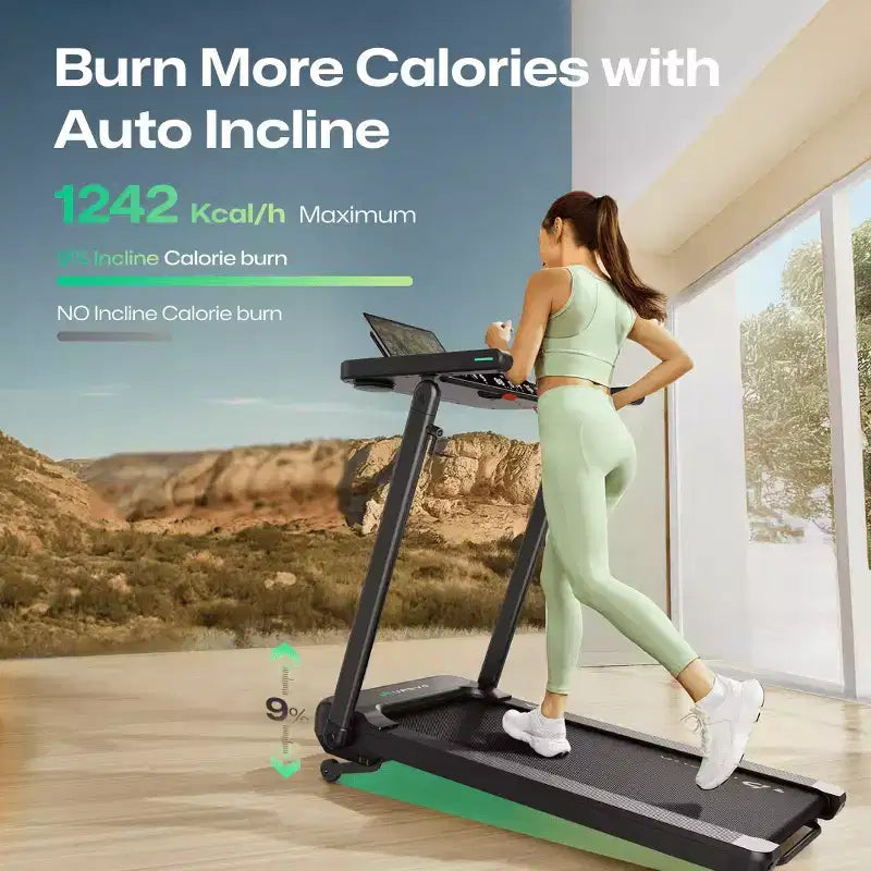 Tapis de course UREVO Foldi 3S avec bureau | Réglable, pliable, intelligent