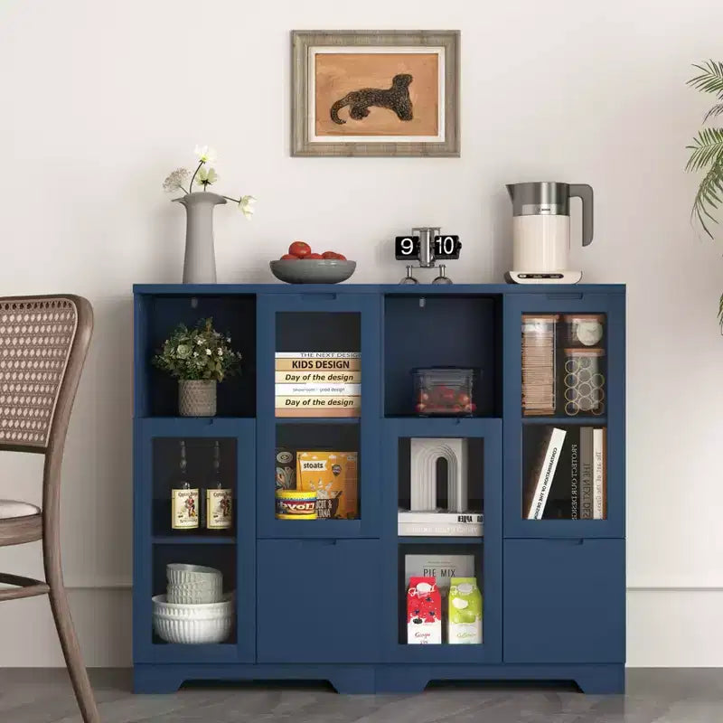 MDF painted Cabinet with Glass Doors and drawer, open storage space, White ,Bedroom, Living room