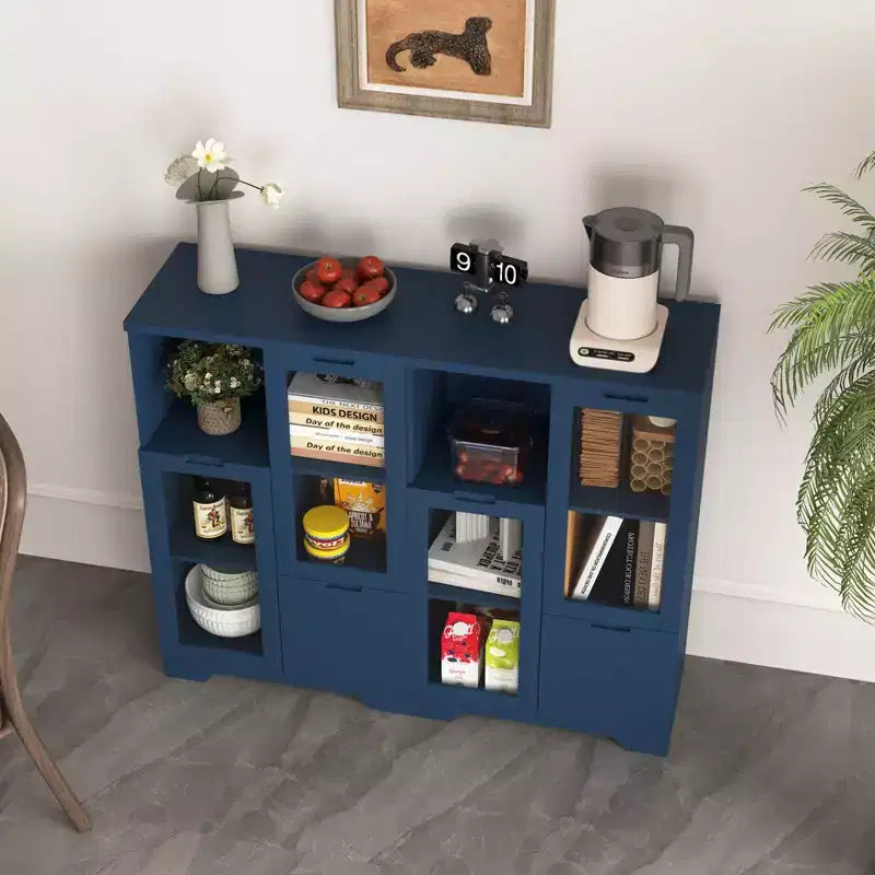 MDF painted Cabinet with Glass Doors and drawer, open storage space, White ,Bedroom, Living room