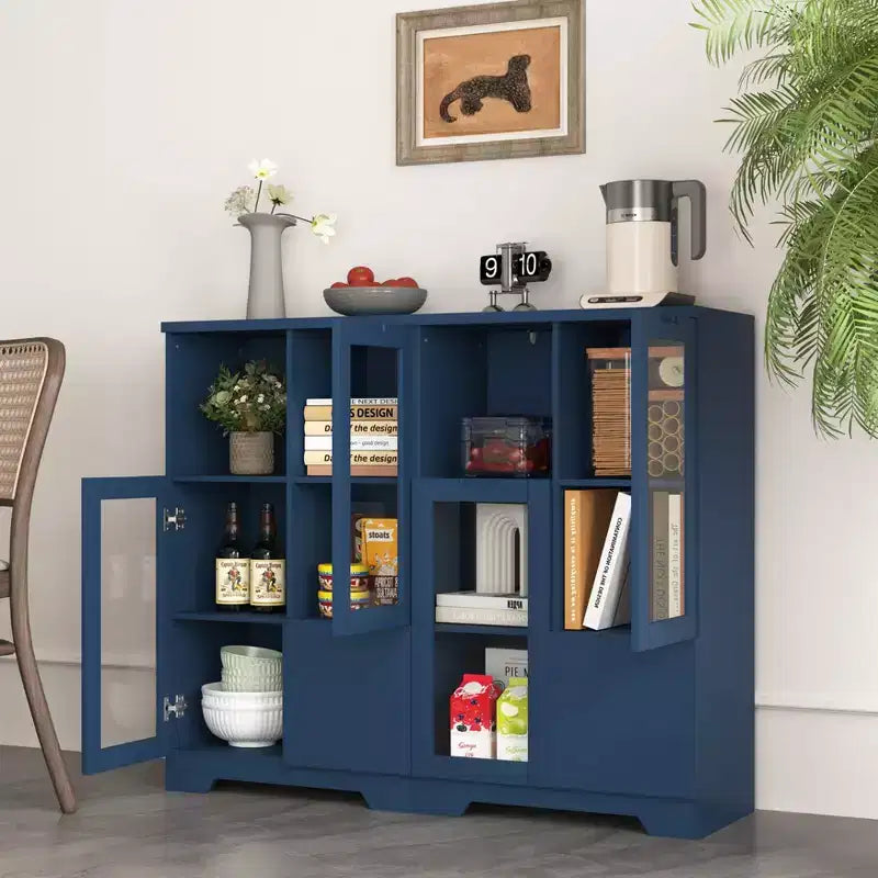MDF painted Cabinet with Glass Doors and drawer, open storage space, White ,Bedroom, Living room