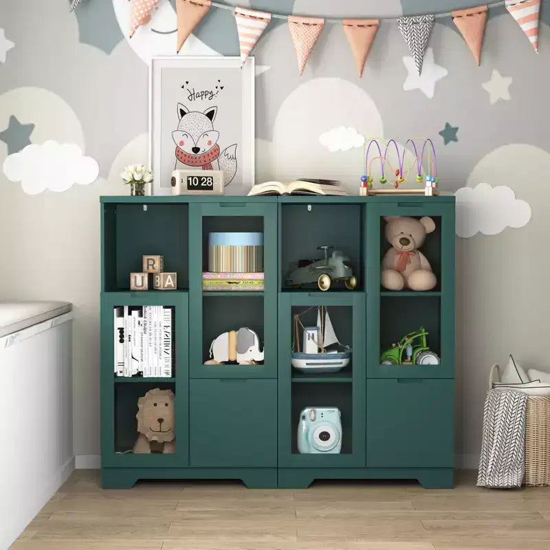 MDF painted Cabinet with Glass Doors and drawer, open storage space, White ,Bedroom, Living room