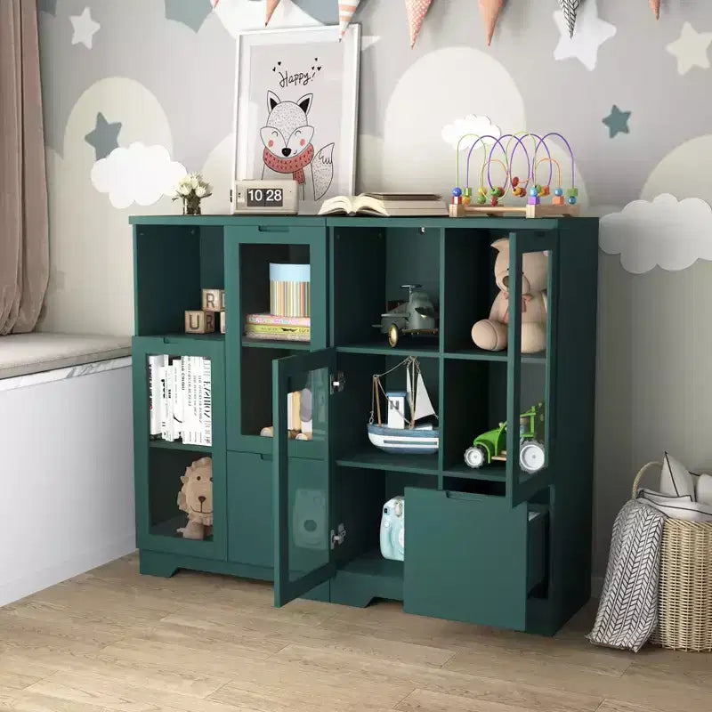MDF painted Cabinet with Glass Doors and drawer, open storage space, White ,Bedroom, Living room