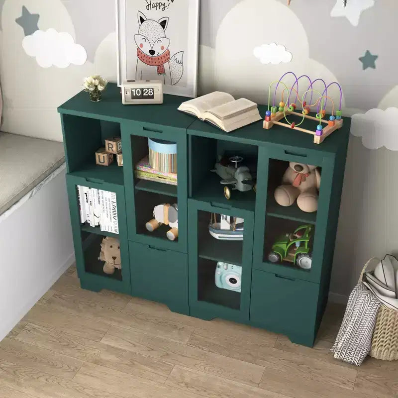 MDF painted Cabinet with Glass Doors and drawer, open storage space, White ,Bedroom, Living room