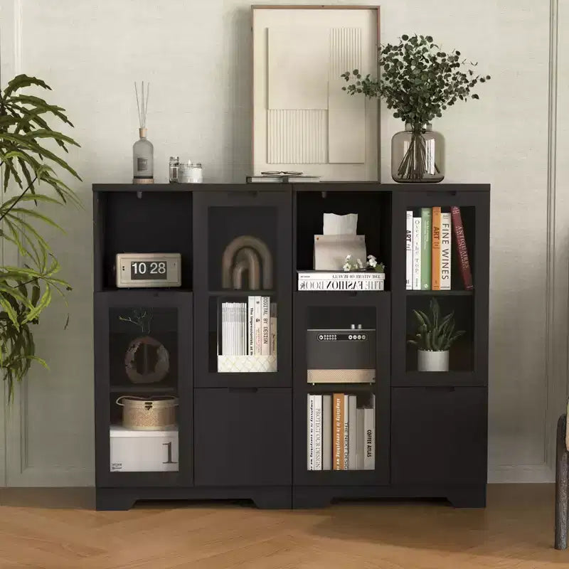 MDF painted Cabinet with Glass Doors and drawer, open storage space, White ,Bedroom, Living room