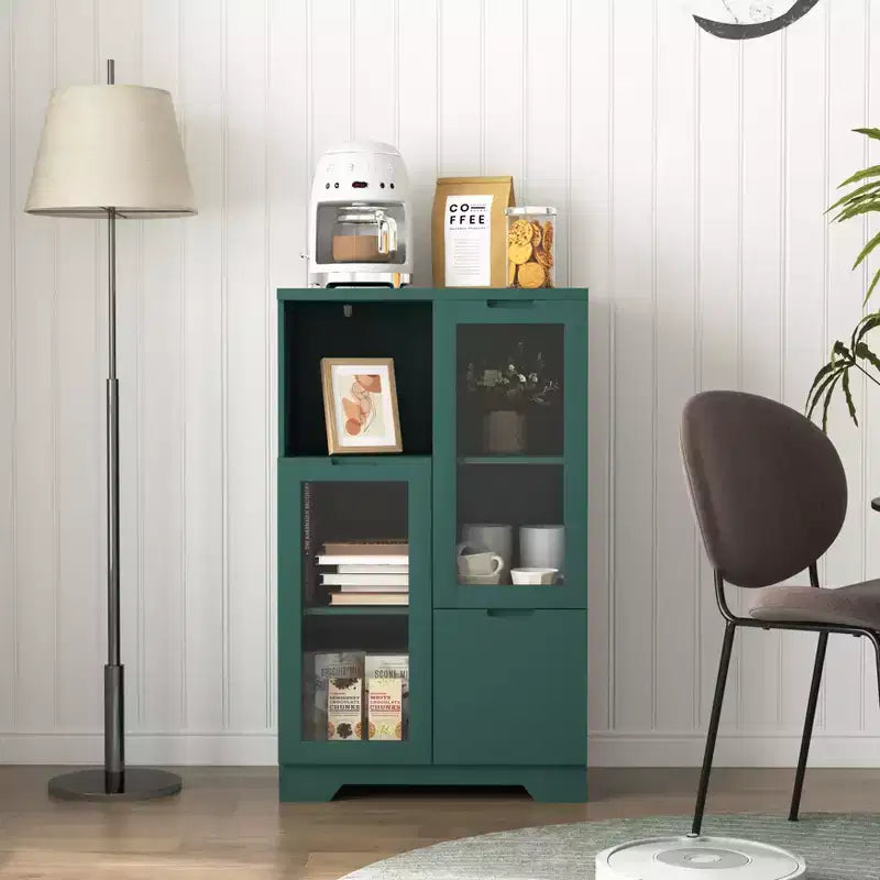 MDF painted Cabinet with Glass Doors and drawer, open storage space, White ,Bedroom, Living room