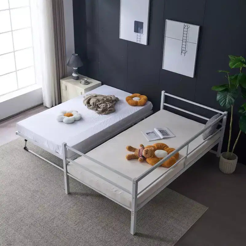 Karl Home White Twin Size Daybed with Pop Up Trundle Heavy Duty Metal Twin Bed with Trundle No Box Spring Needed