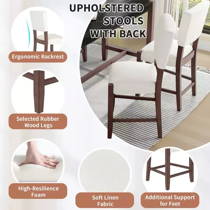 5 PCS Bar Height Dining Set with 4 Upholstered Bar Stool&Faux Marble Table, Counter Height Dining Set Bistro Dining Set, Mid-century Modern-ModernLuxe