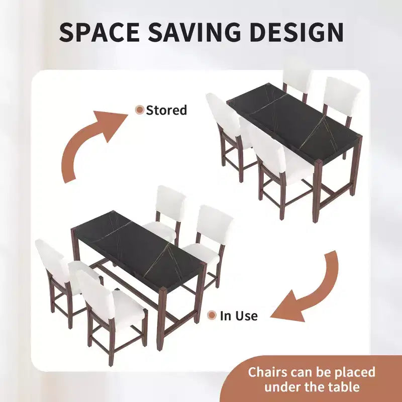 5 PCS Bar Height Dining Set with 4 Upholstered Bar Stool&Faux Marble Table, Counter Height Dining Set Bistro Dining Set, Mid-century Modern-ModernLuxe