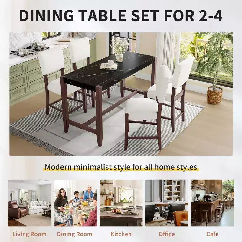 5 PCS Bar Height Dining Set with 4 Upholstered Bar Stool&Faux Marble Table, Counter Height Dining Set Bistro Dining Set, Mid-century Modern-ModernLuxe
