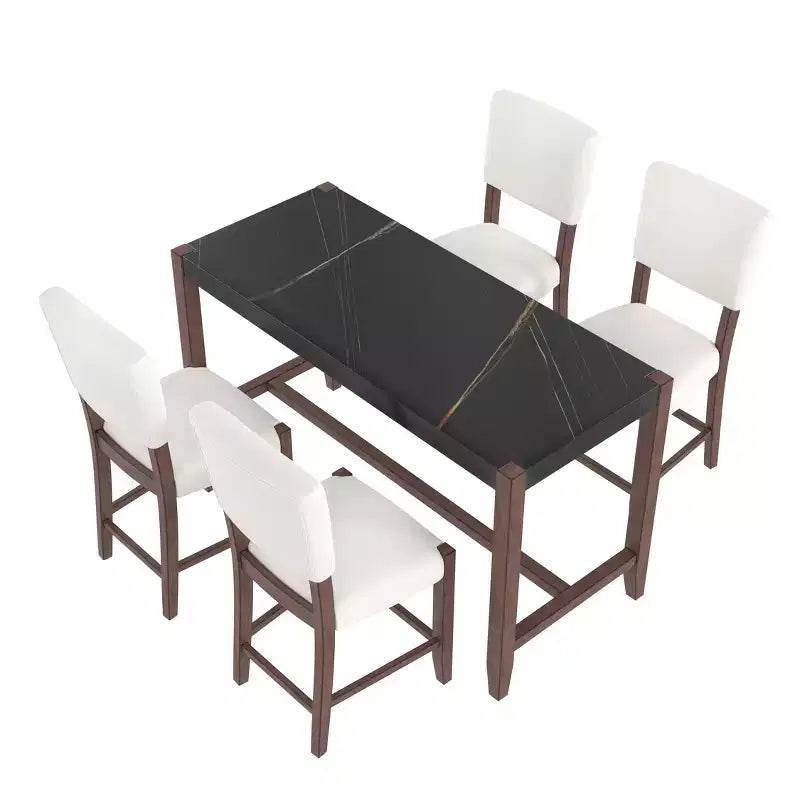5 PCS Bar Height Dining Set with 4 Upholstered Bar Stool&Faux Marble Table, Counter Height Dining Set Bistro Dining Set, Mid-century Modern-ModernLuxe