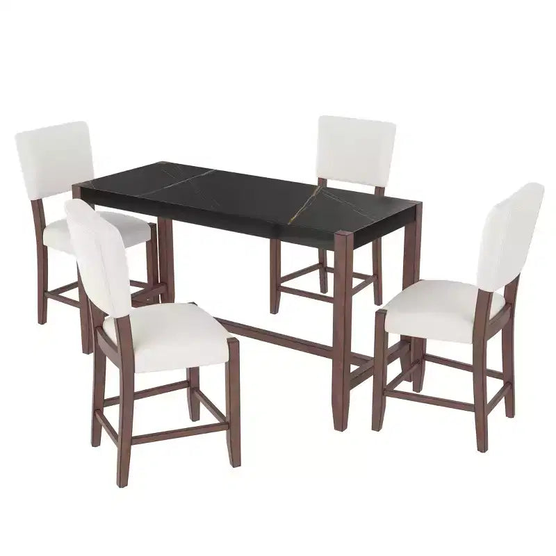 5 PCS Bar Height Dining Set with 4 Upholstered Bar Stool&Faux Marble Table, Counter Height Dining Set Bistro Dining Set, Mid-century Modern-ModernLuxe