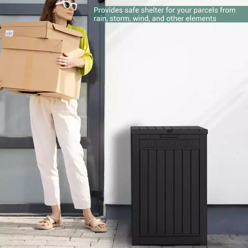 Chic Crate-Package Delivery Box, Large Lockable Storage Box, Double-Wall Resin Outdoor Package Delivery And Waterproof Deck Box For Porch, Patios